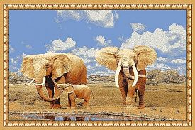 Овальный шерстяной пейзажный ковер Hunnu 6S1028 82 слоны
